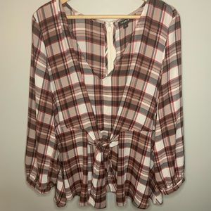 3/20$ Torrid size 2 plaid blouse with winched waist.